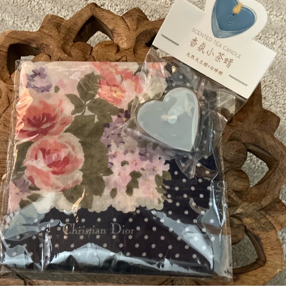 Christian Dior Other - Christian Dior Floral & Polka Dot Handkerchief - Navy, Pink, Green